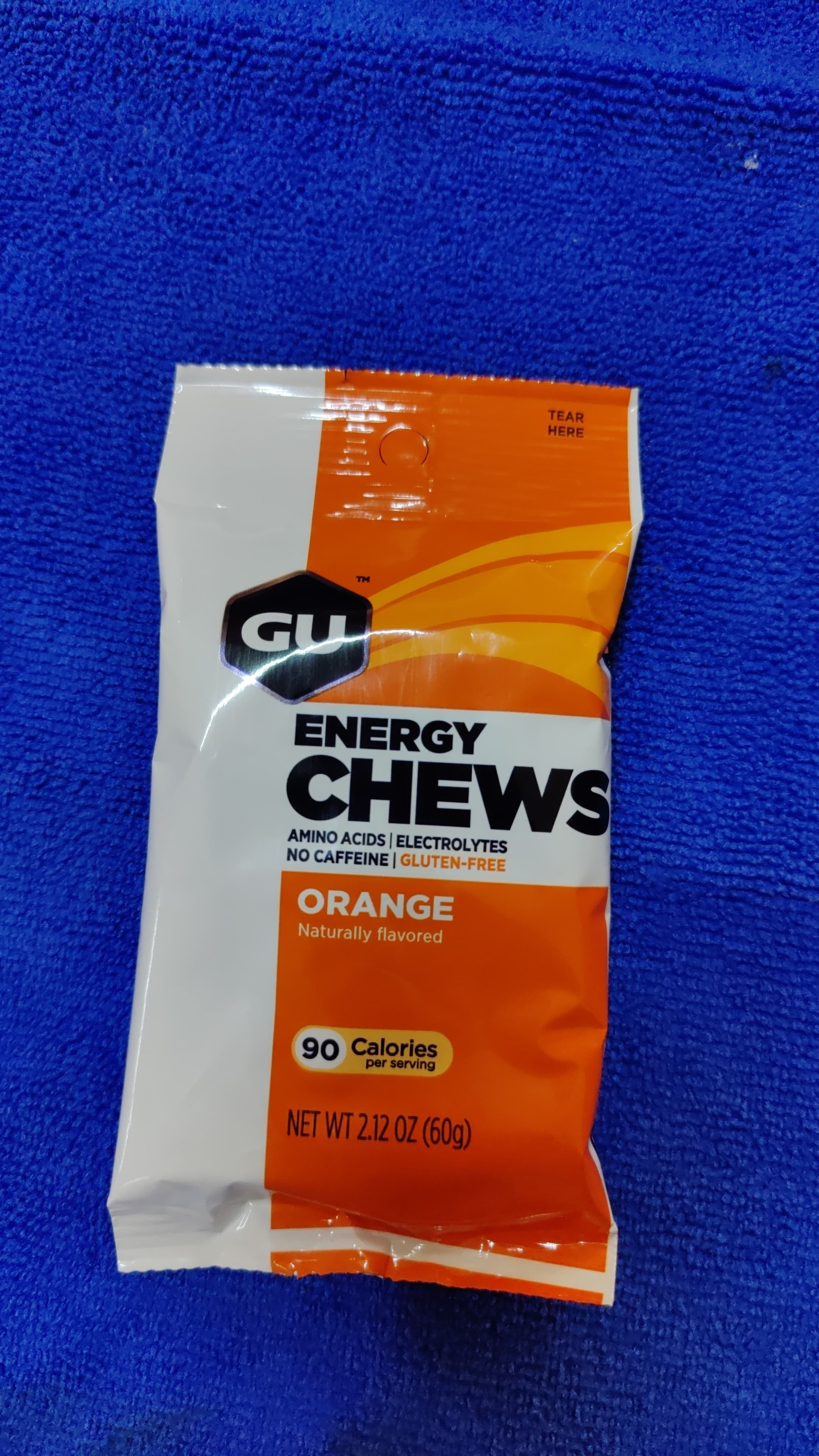 GU ENERGY CHEWS   ORANGE NO CAFFEINE 2 SERV   GOMITAS