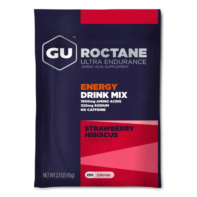 GU ENERGY ROCTANE AMINOACIDOS DRINK MIX STRAWBERRY HIBISCUS NO CAF.  1 SERV